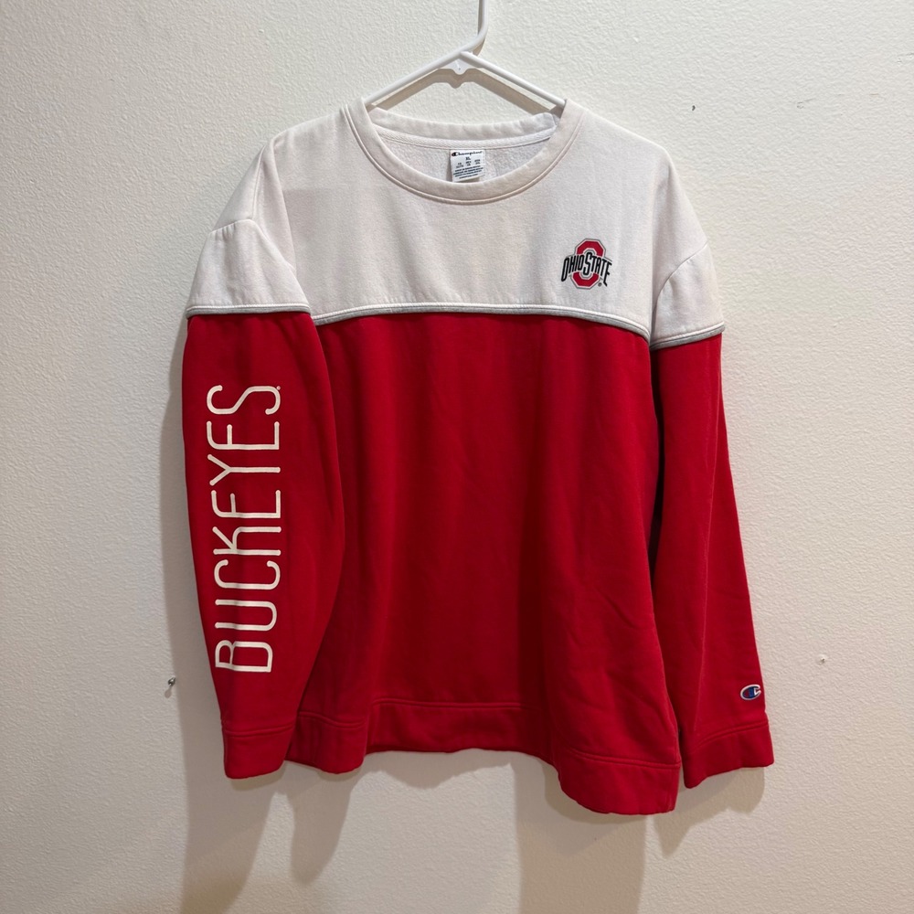 Champion Ohio State Buckeyes Crewneck Sweatshirt Mens XL Red White Colorblock